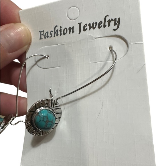 Boho Silver and Turquoise Drop Style Earrings - Picture 2 of 6